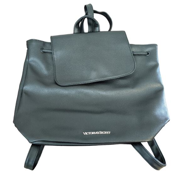 Victoria\'s Secret Backpack Black Drawstring Bucket Pebbled Faux Leather Snap New main image 6